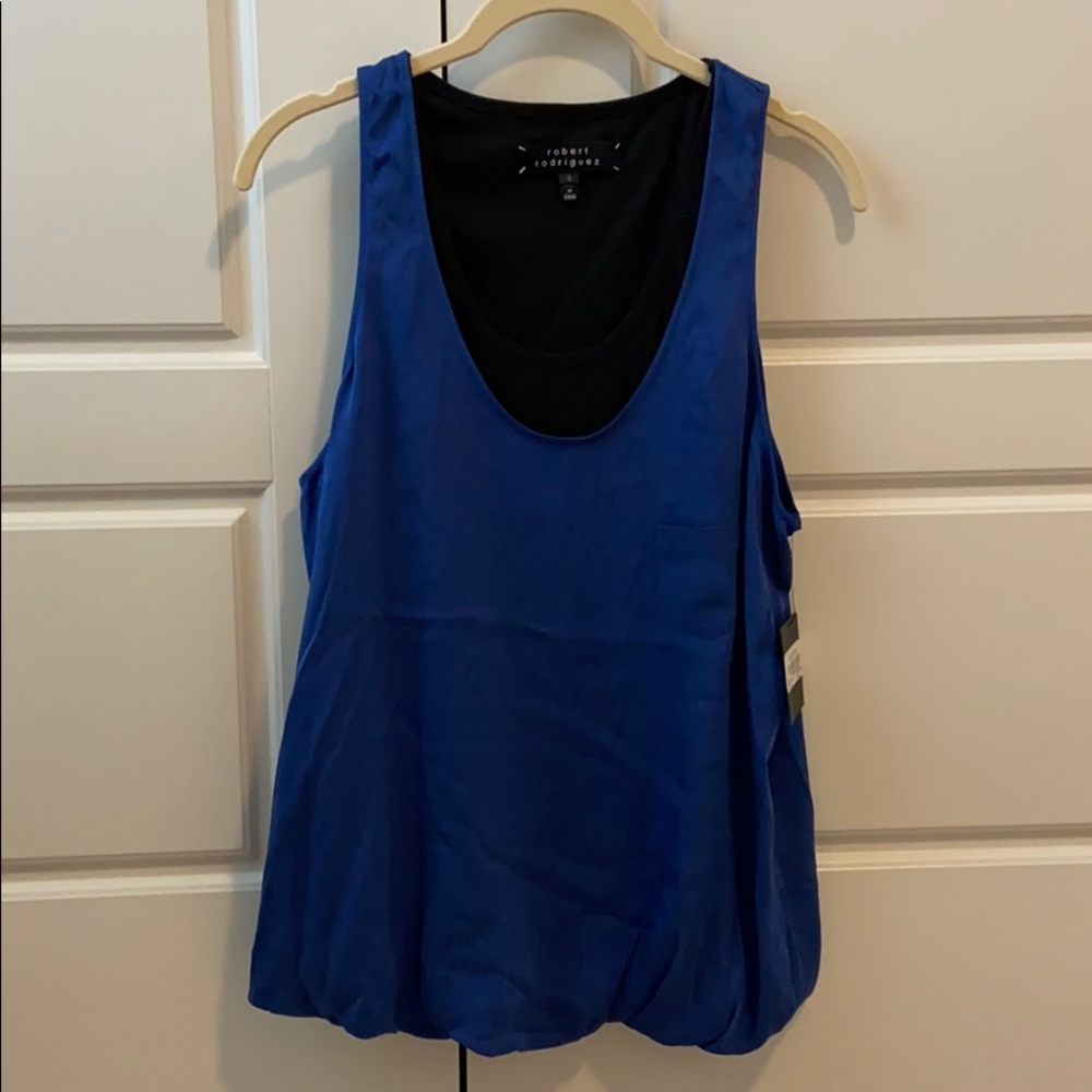Robert Rodriguez blue silk layered tank